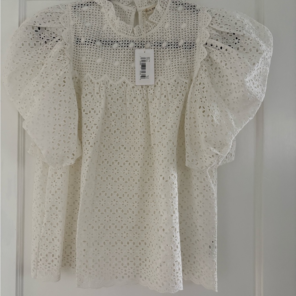 Ulla Johnson Cream Puff Sleeve Blouse with Ruffled Bib Collar